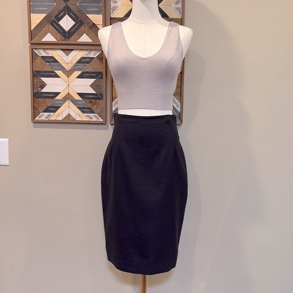 Vintage Ralph Lauren Collection Virgin Wool Pencil Skirt Dark Grey 6 - Picture 1 of 14
